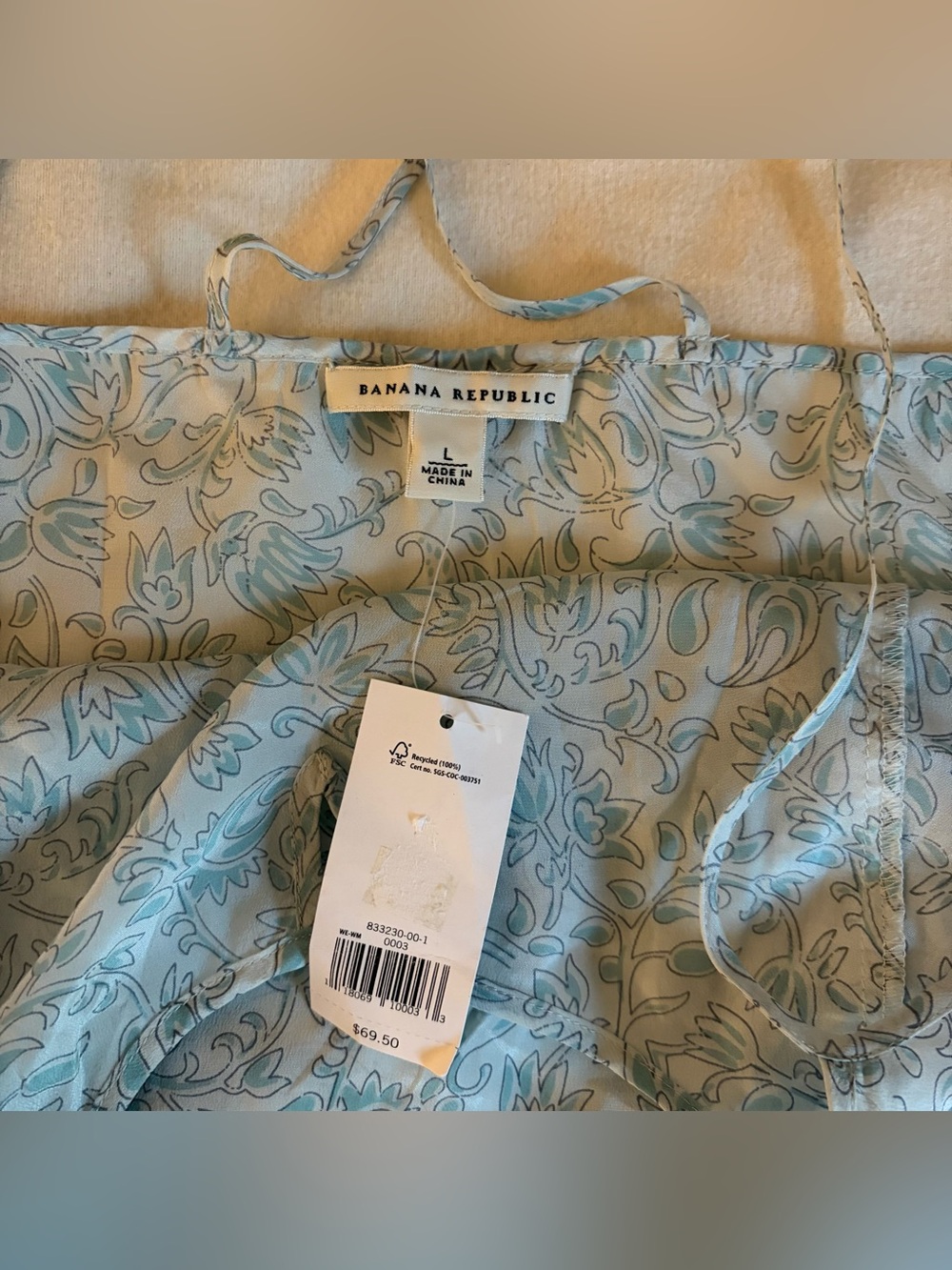 NWT Banana Republic 100% Silk Blue Floral Ruffle Tank Top Camisole Large - Picture 2 of 4